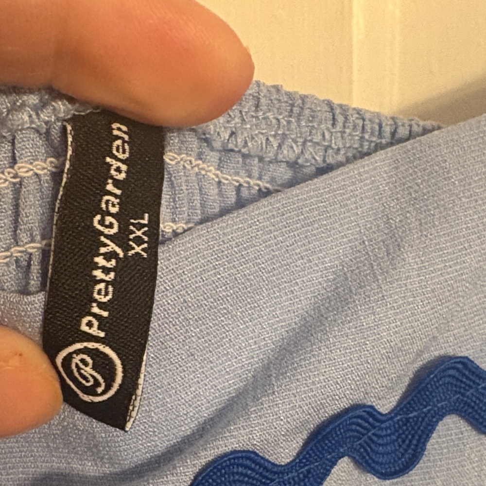 Light Blue Maxi Sundress with Navy Trim - Picture 2 of 14